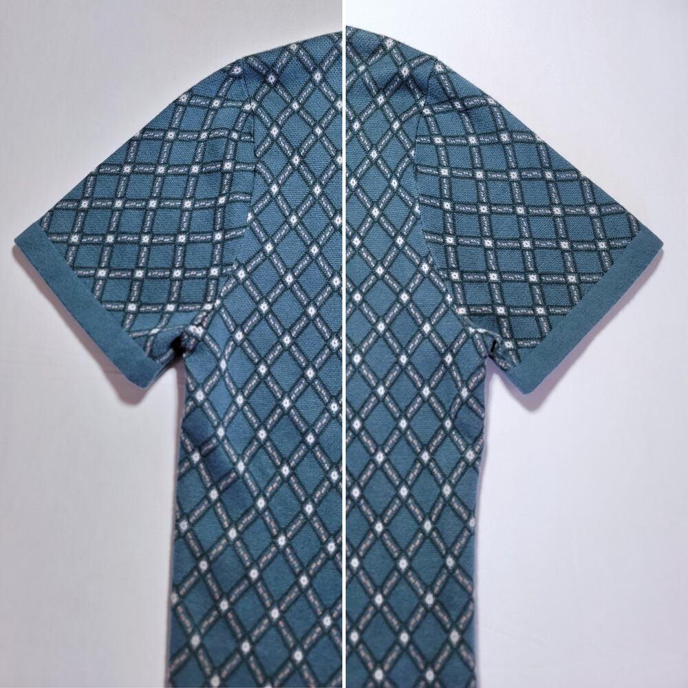 Abercrombie Fitch Mens M Teal Argyle Knit Polo Shirt Button Up Sweater Retro - Picture 6 of 10